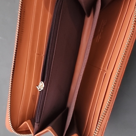 Bostanten Orange Leather Floral Embossed Wallet Wristlet - Picture 11 of 13